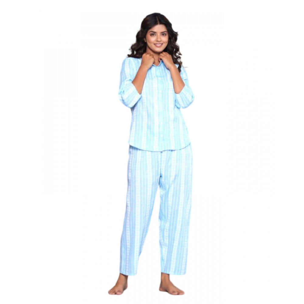 Casual Cotton 3-4th Sleeve Full Night Suit Set