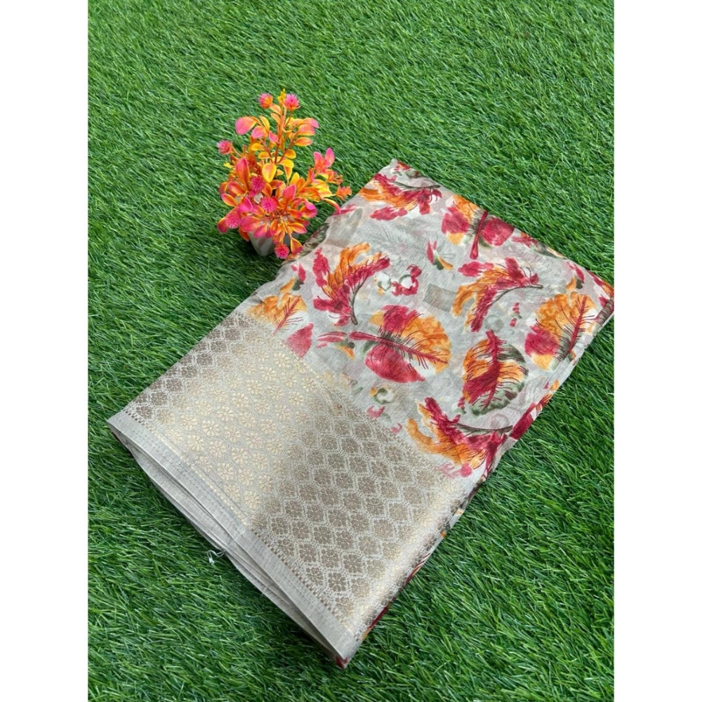 Rani Rangoli Linen Printed Saree With Unstitched Blouse