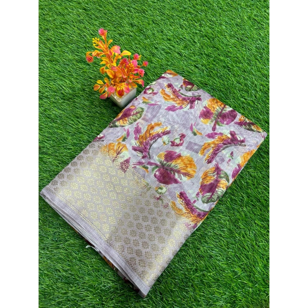 Rani Rangoli Linen Printed Saree With Unstitched Blouse