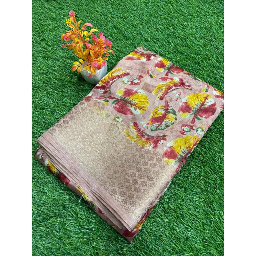 Rani Rangoli Linen Printed Saree With Unstitched Blouse