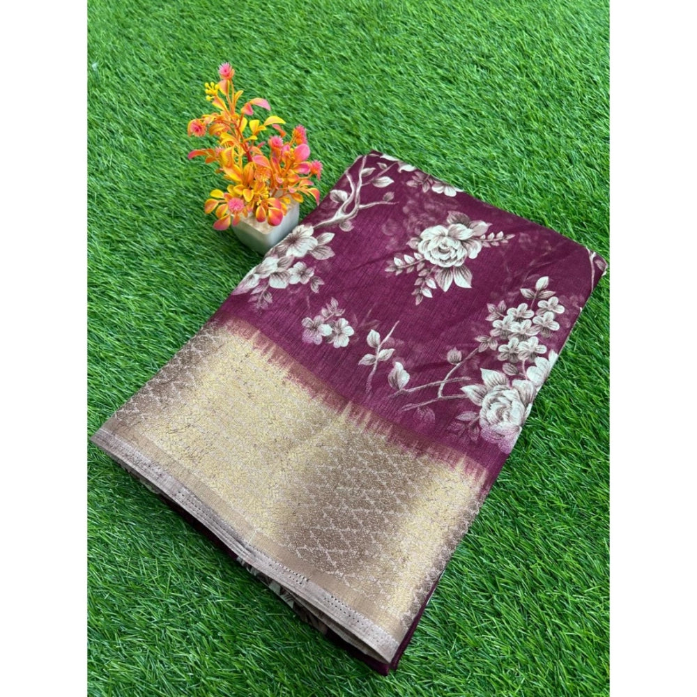 Rani Rangoli Linen Printed Saree With Unstitched Blouse