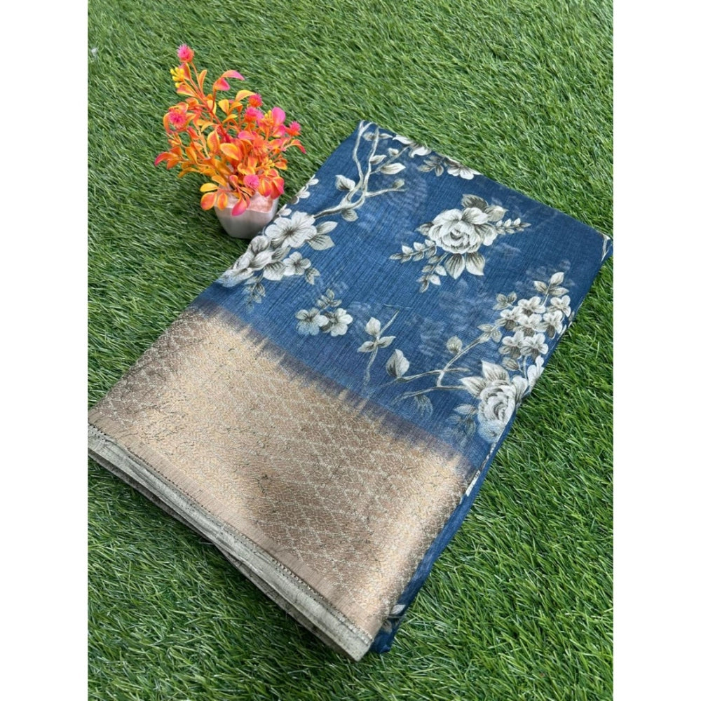 Rani Rangoli Linen Printed Saree With Unstitched Blouse