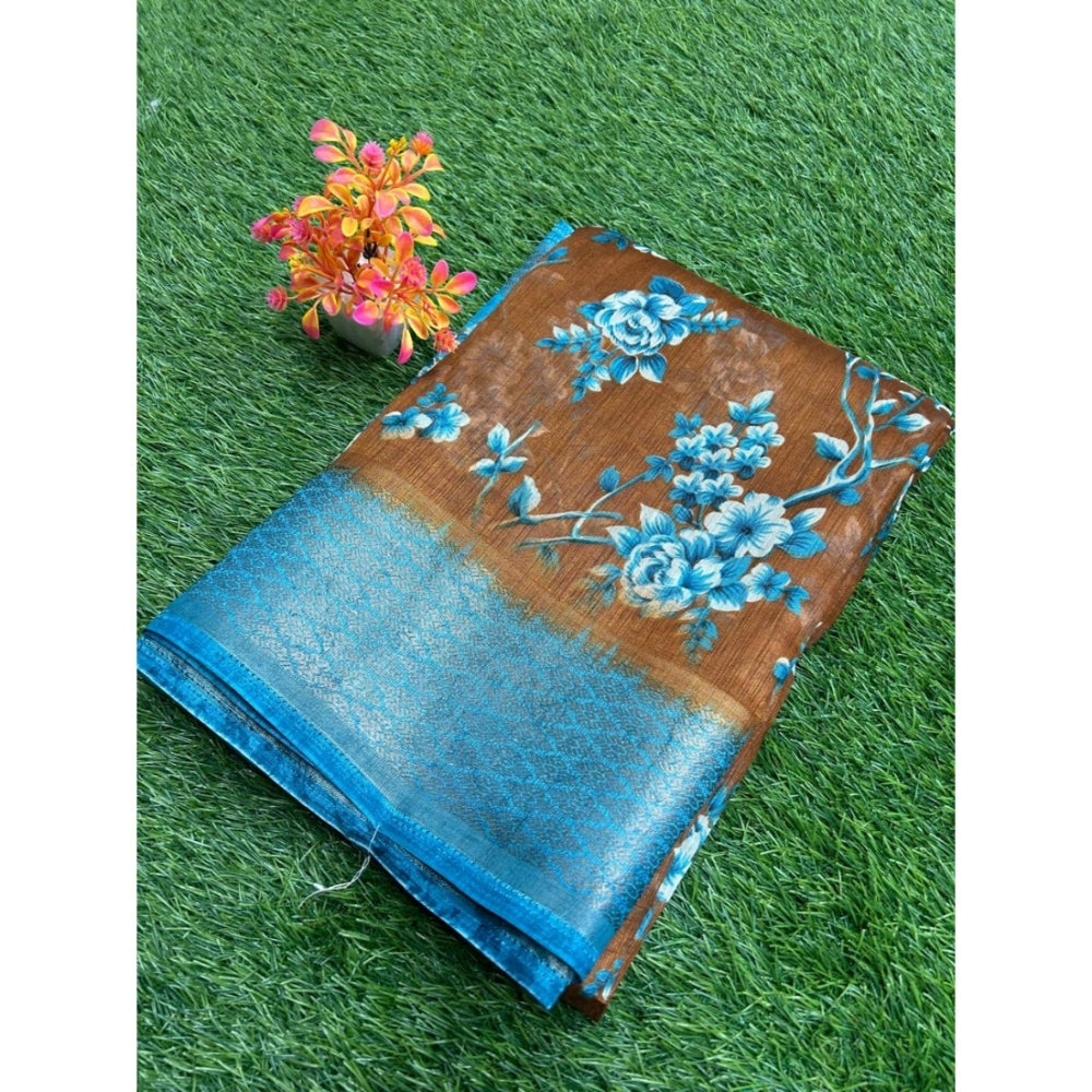 Rani Rangoli Linen Printed Saree With Unstitched Blouse