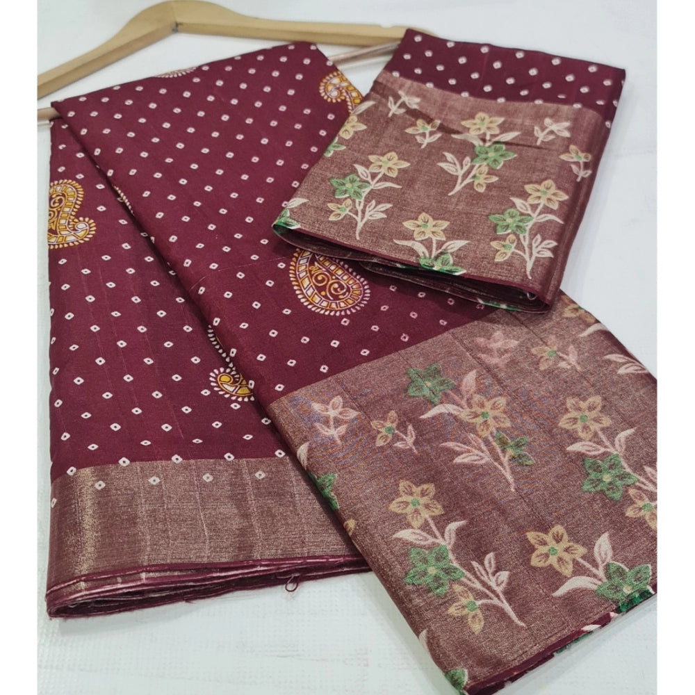 Rani Rangoli Cotton Silk Printed Saree With Unstitched Blouse