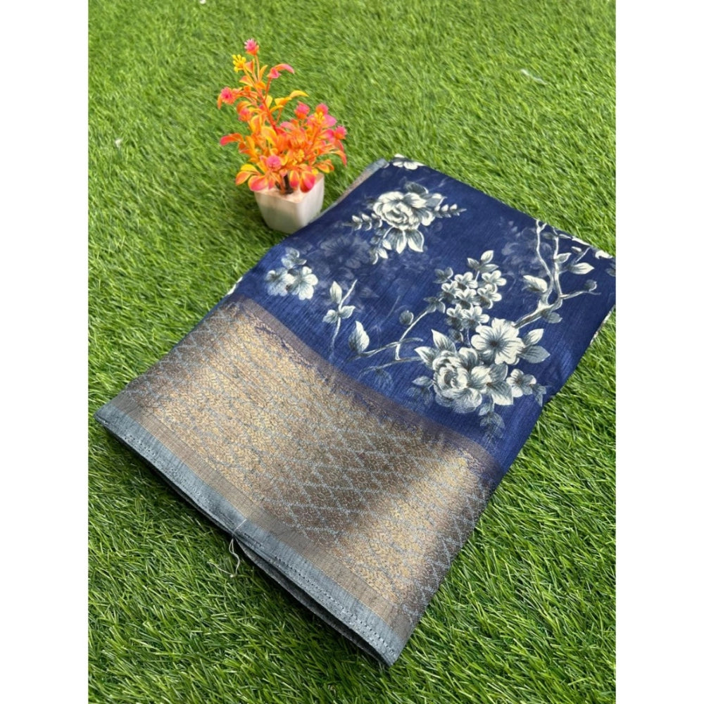 Rani Rangoli Linen Printed Saree With Unstitched Blouse