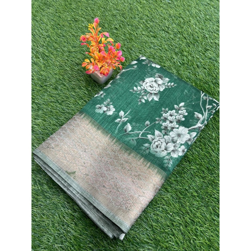 Rani Rangoli Linen Printed Saree With Unstitched Blouse